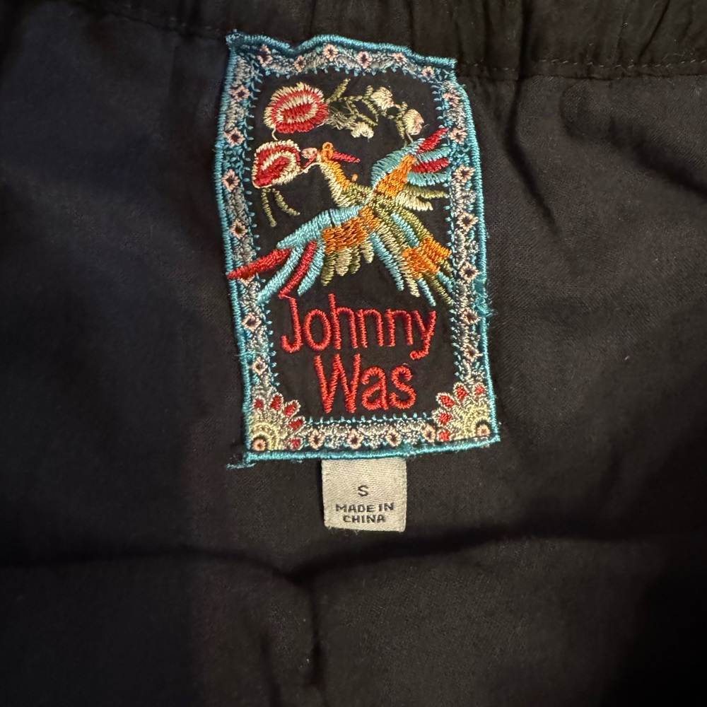 Johnny Was Black Tiered Maxi Skirt with Multicolor Feather Motifs - Picture 3 of 3